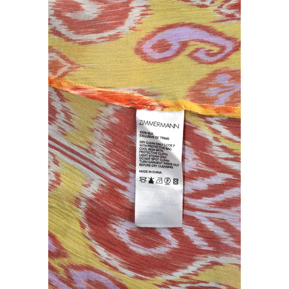 B8 NEW ZIMMERMANN Ikat Print Chiffon Brightside Frilled Blouse Top 2pc Set Sz 1 - Picture 10 of 12